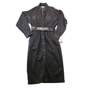 Vintage 80s Vivaldi Denim Shirt Dress 12 Black Deadstock Casual Capsule Grunge